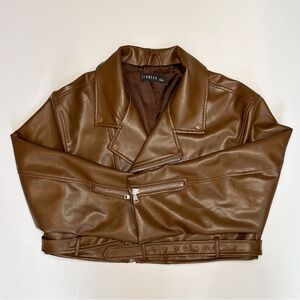 Lioness Staten Island Oversized Leather Jacket in Brown